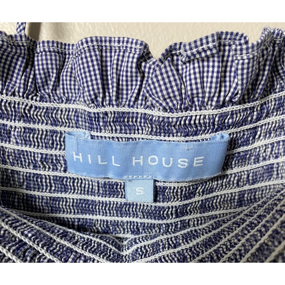 Hill House Nesli Nap Dress Blue Micro Gingham Smocked Tiered Midi Dress Sz SMALL - Picture 7 of 8